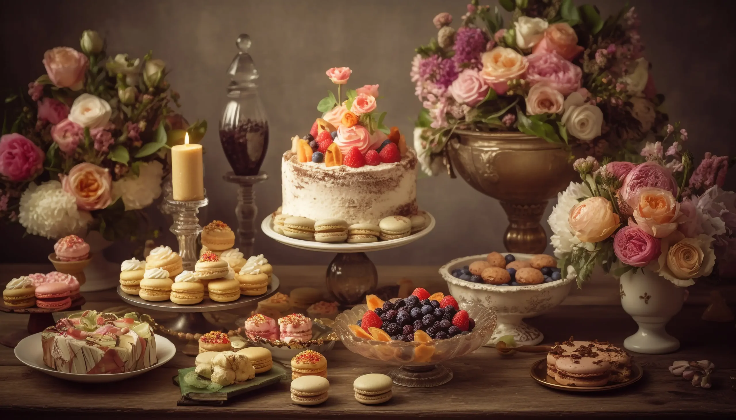 gourmet dessert table with homemade cakes cupcakes generated by ai Horizontal